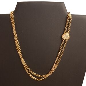 VANNA WHITE VINTAGE GOLDTONE DOUBLE CHAIN NECKLACE WITH RHINESTONE HEART DETAIL